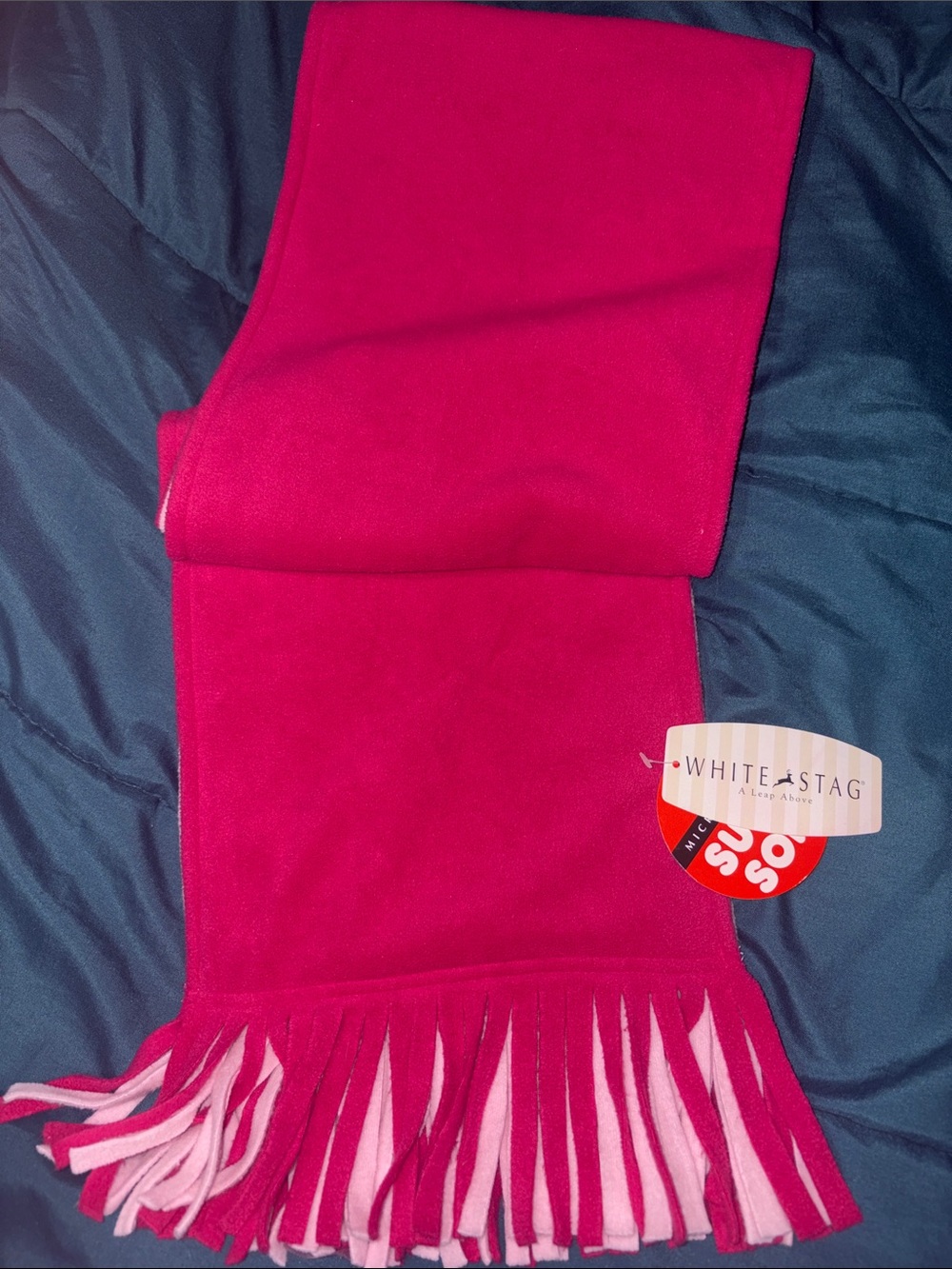 White Stag Dark Pink / Light Pink Fringe Scarf